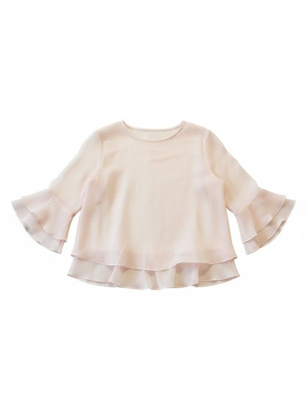 H&M Pink Layered Ruffle & Keyhole Back Divided Top | Size 2 (Small) chiffon - Picture 2 of 7